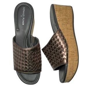 Donald J. Pliner Bronze Safari3 Woven Leather Cork Wedge Platform Sandal Size 10